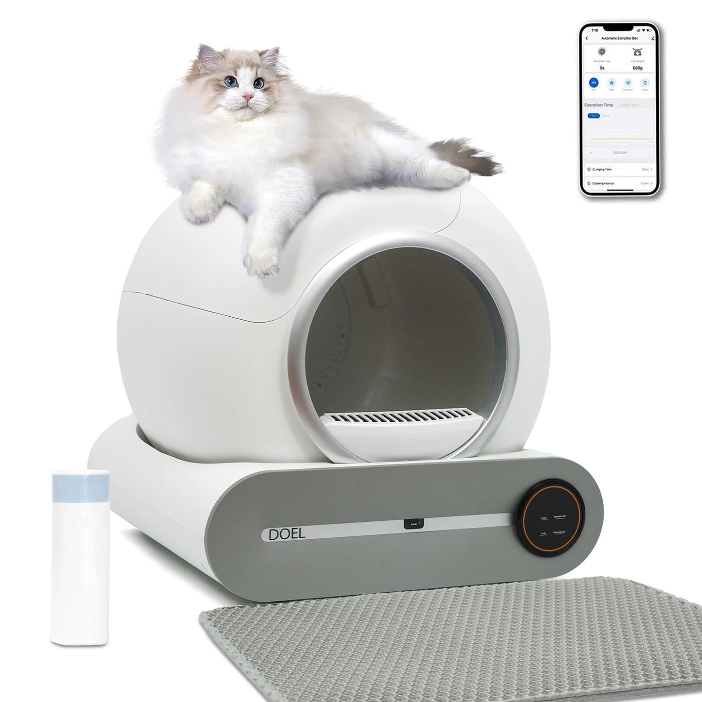DOEL Smart Self Cleaning Cat Litter Box With App Control 2.4G WiFi