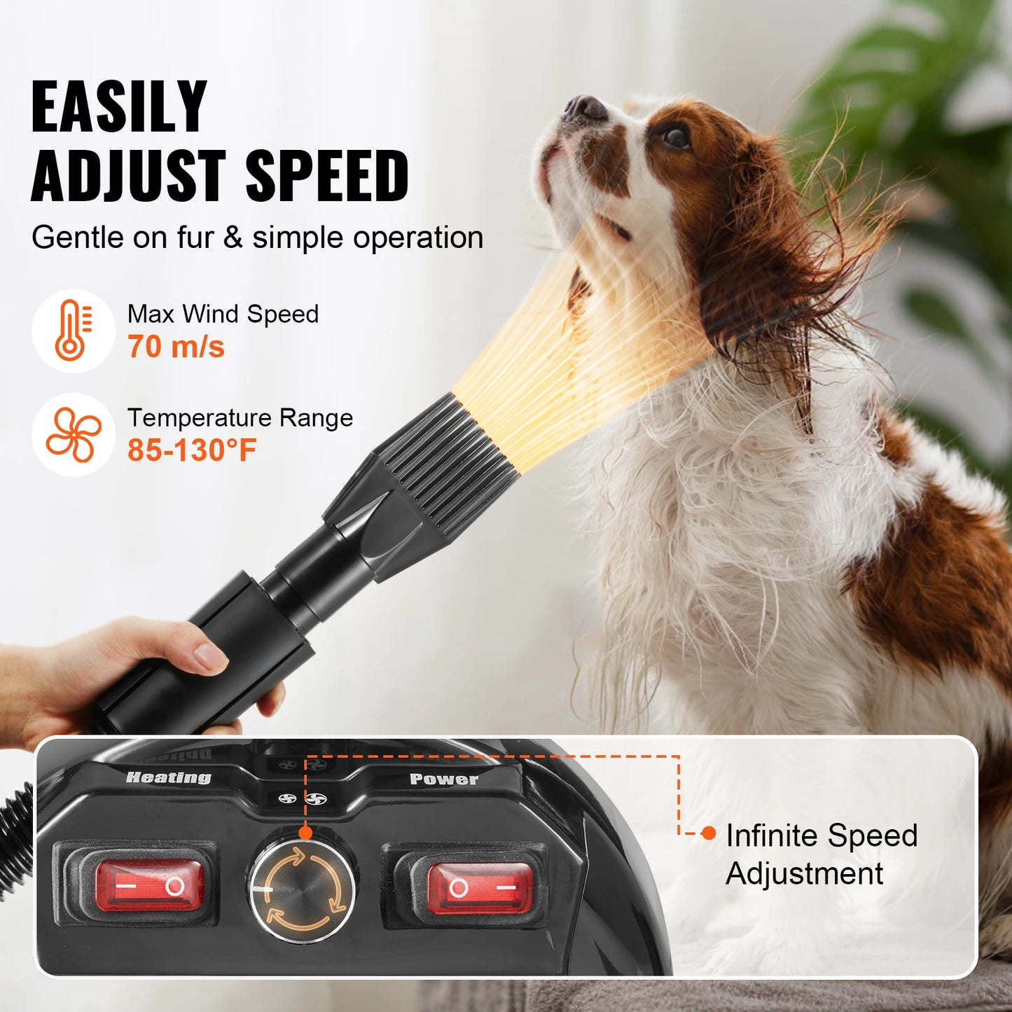 SucceBuy Dog Blow Dryer With Adjustable Speed Temperature Control Pet Grooming