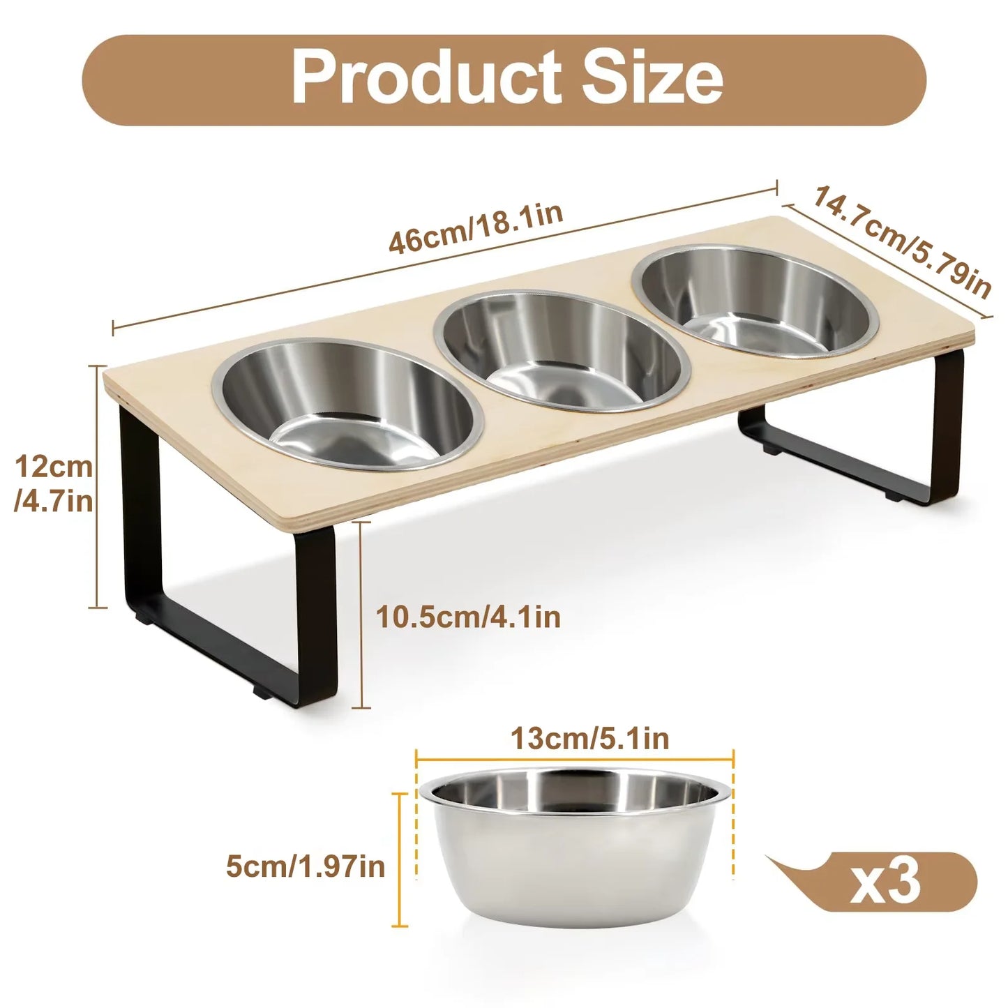 Elevated Cat Feeder With Tilted Bamboo Stand And Stainless Bowls