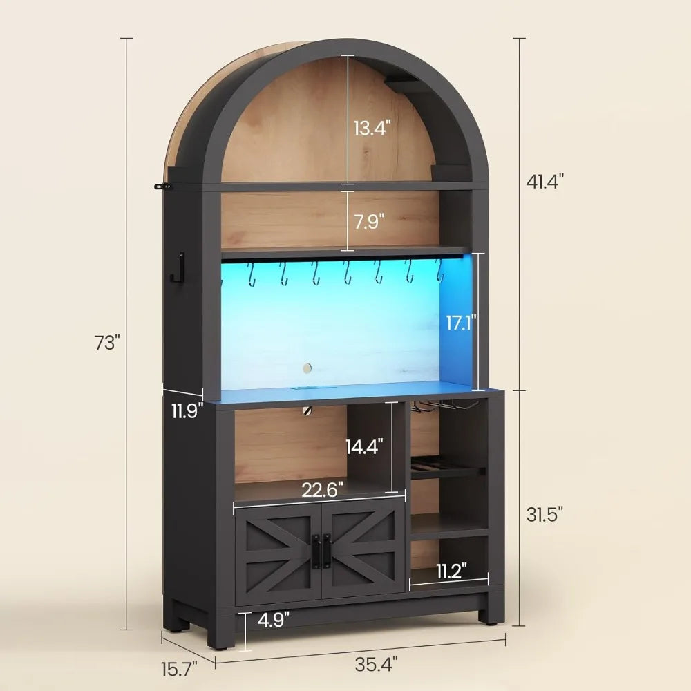 Arched Bakers Rack With Power Outlet And LED Light