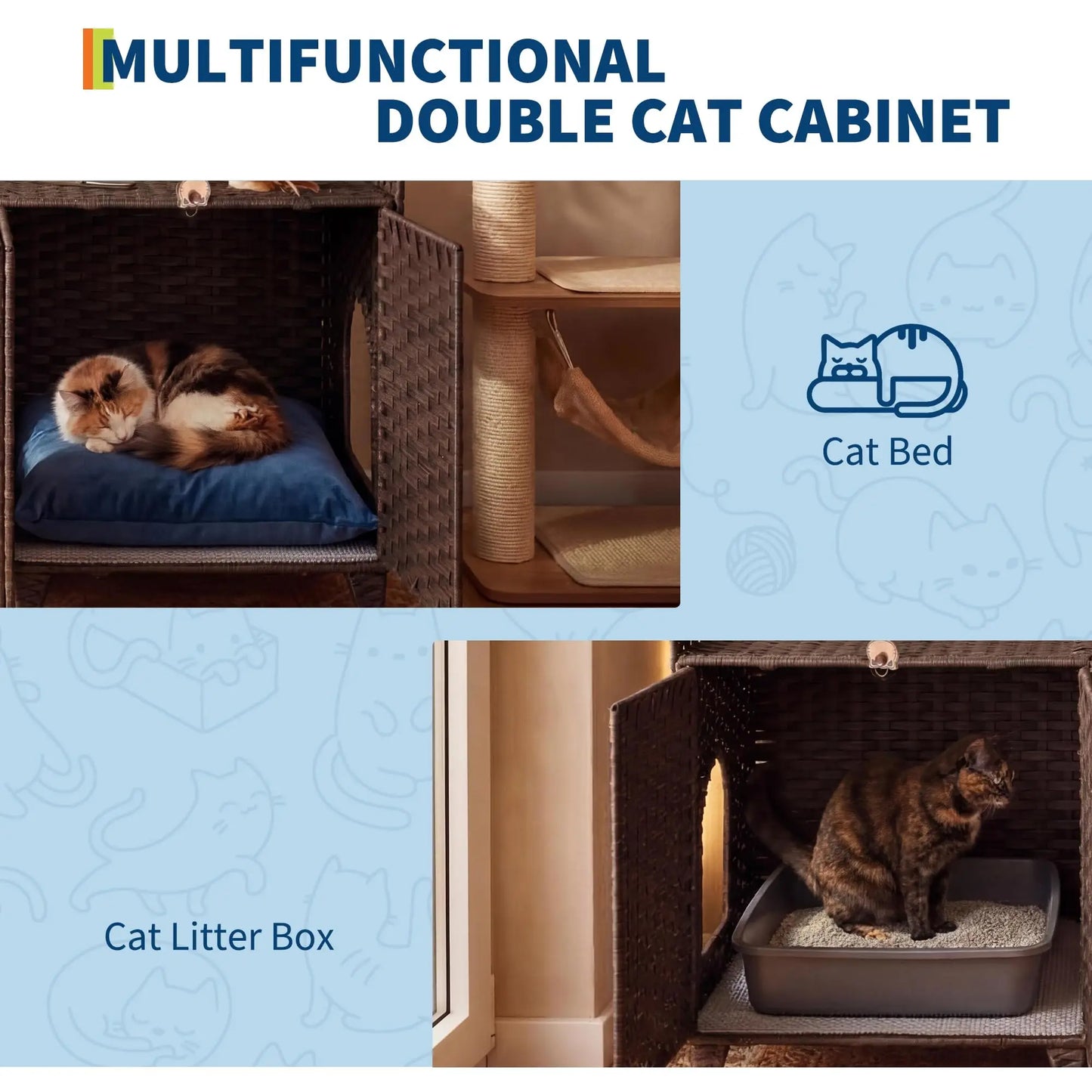 DishyKooker Rattan Litter Box Enclosure For Two Cats