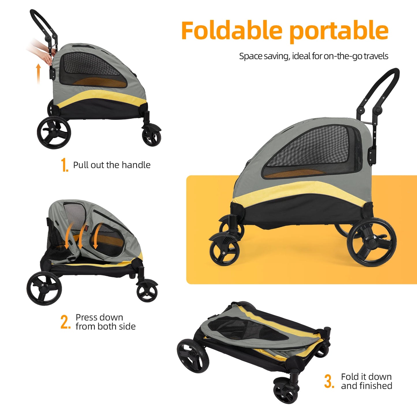 Dog Stroller Four Wheel Foldable Cart Load Up To 55kg