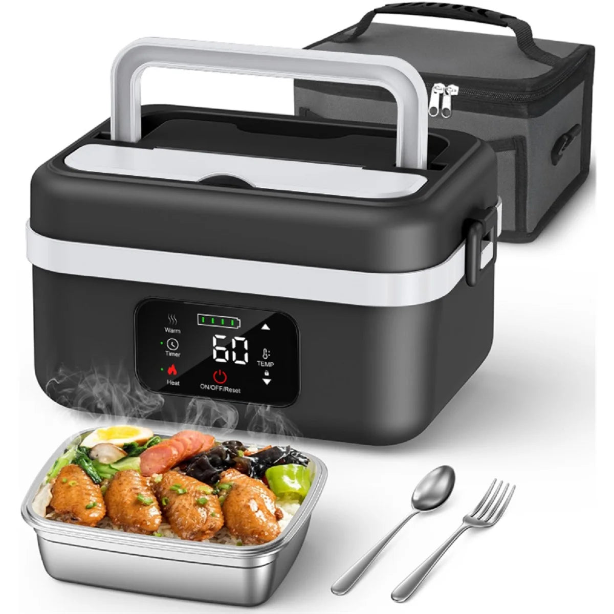 8000mAh Rechargeable Lunch Box With Timer And Fork And Spoon