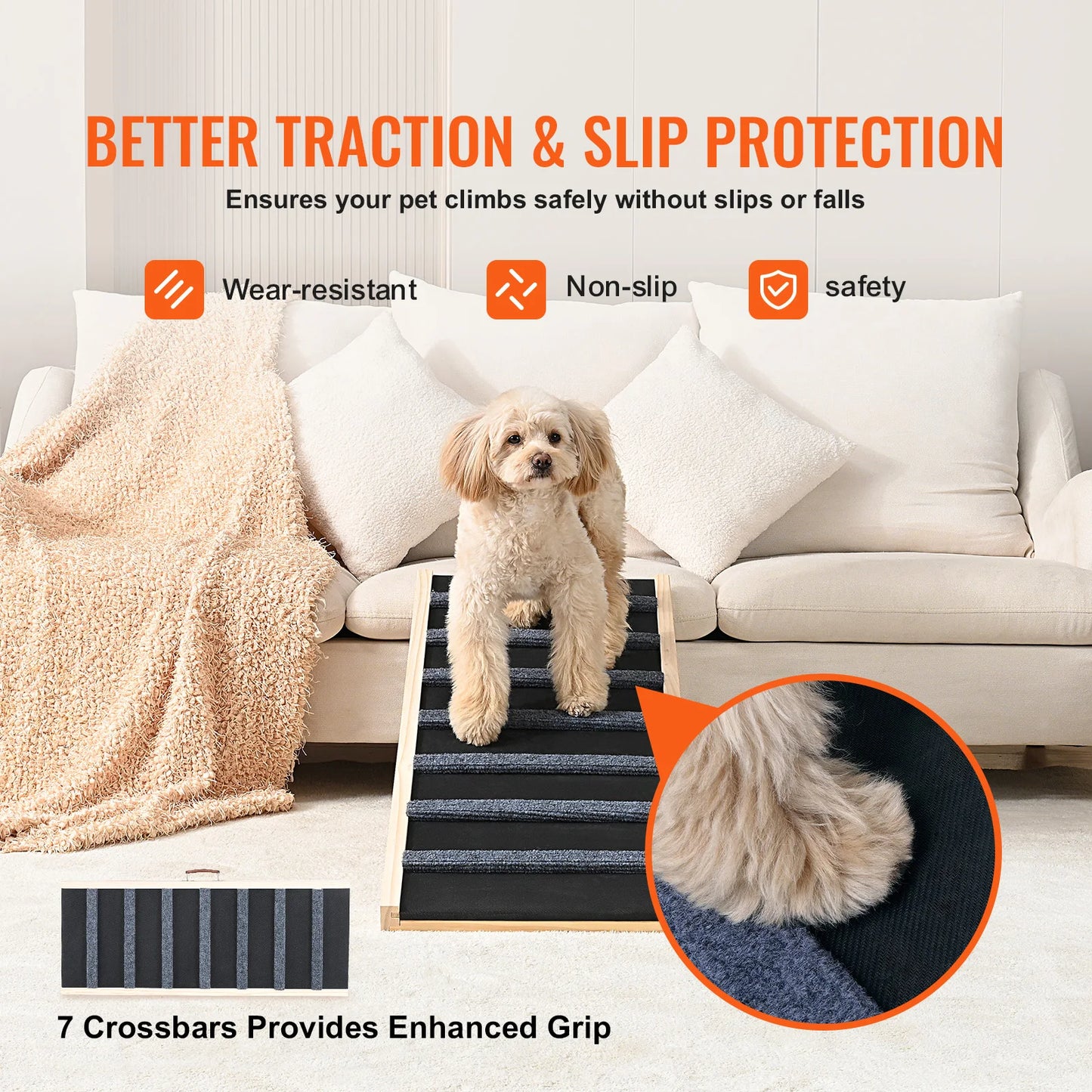 SucceBuy Folding Dog Ramp Anti Slip Adjustable Wooden Ramp