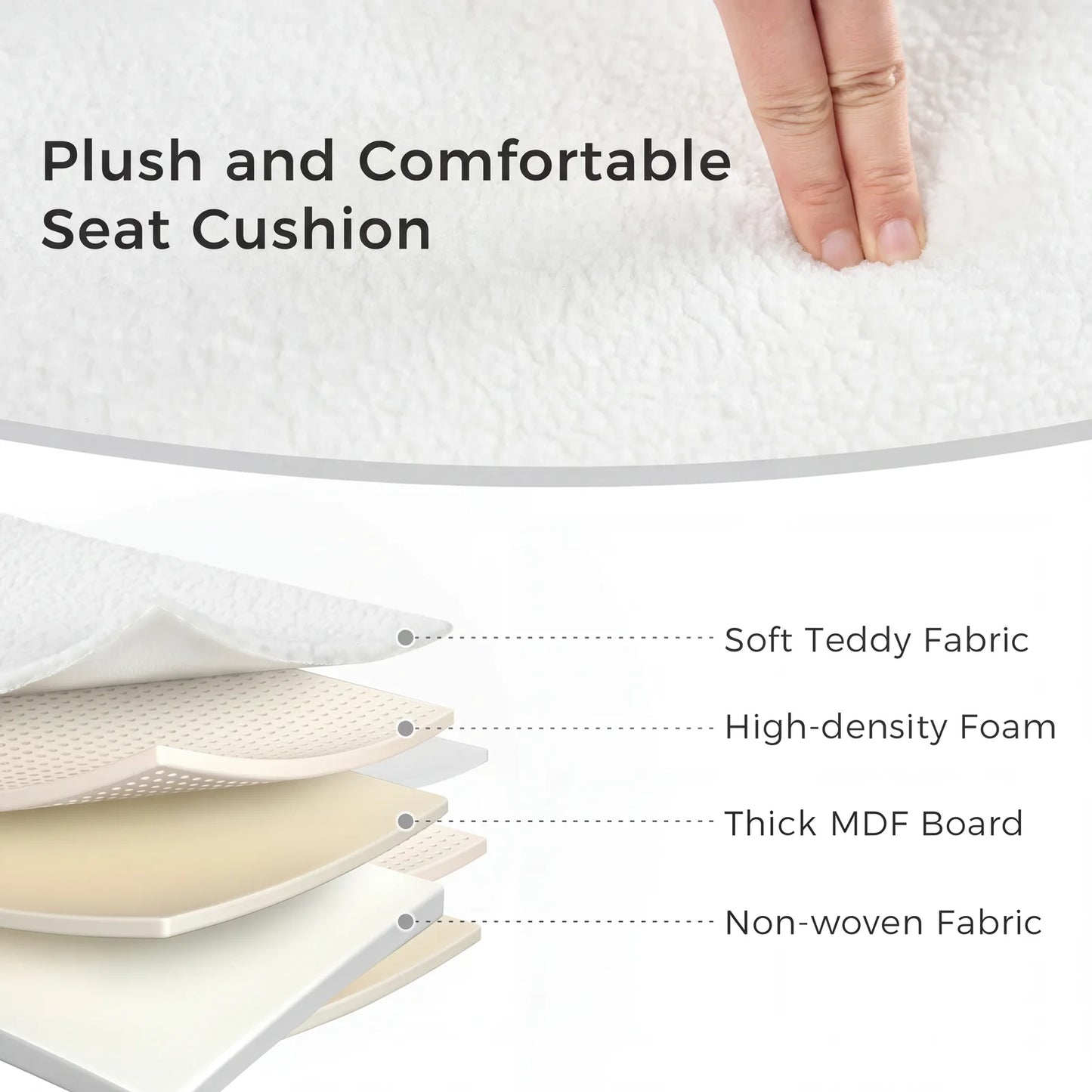JHK Folding Storage Ottoman Bench With Cushion Teddy Fabric