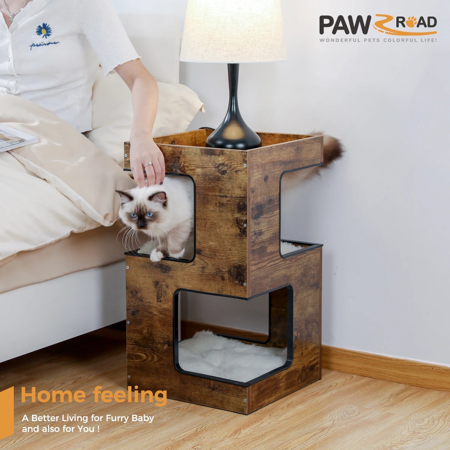 PAWZ Road Wood Cat Condo House With Scratching Pad