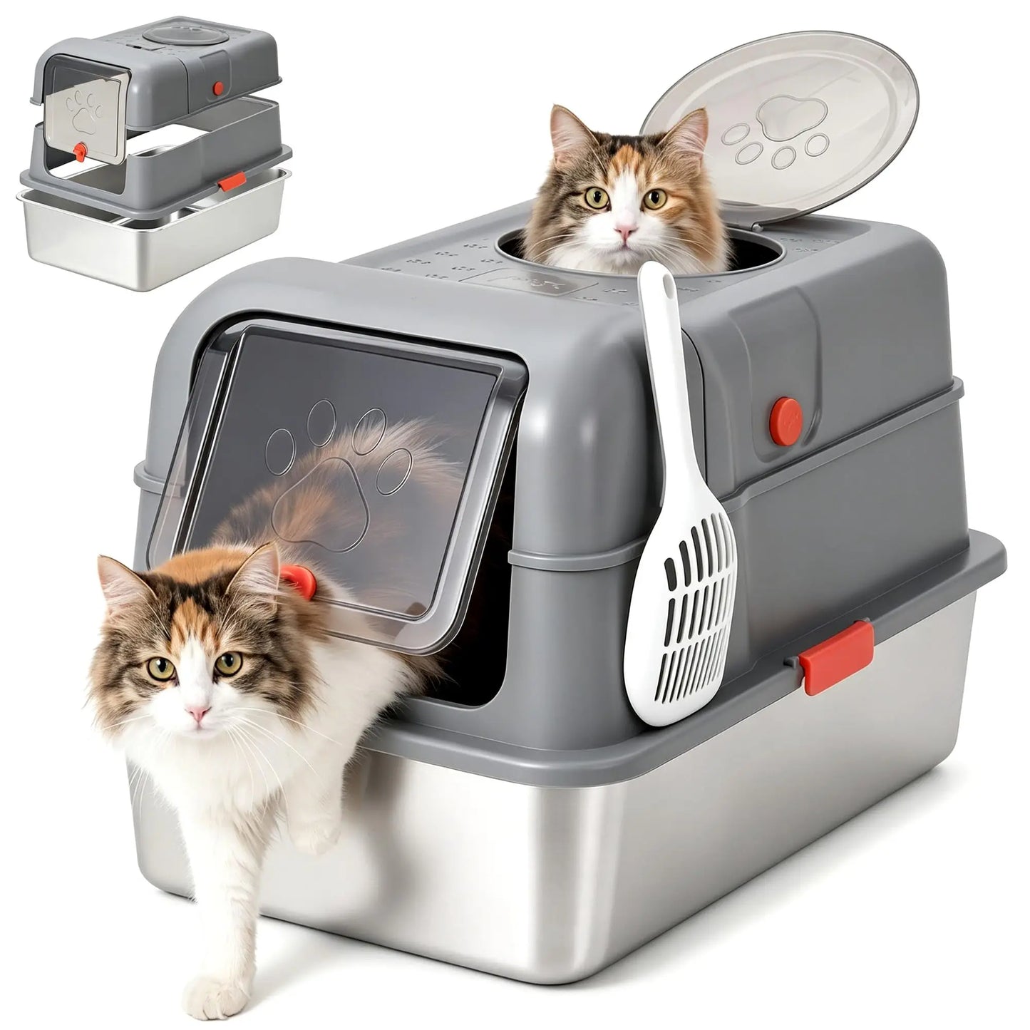 Studyset Stainless Steel Litter Box With Lid For Cats