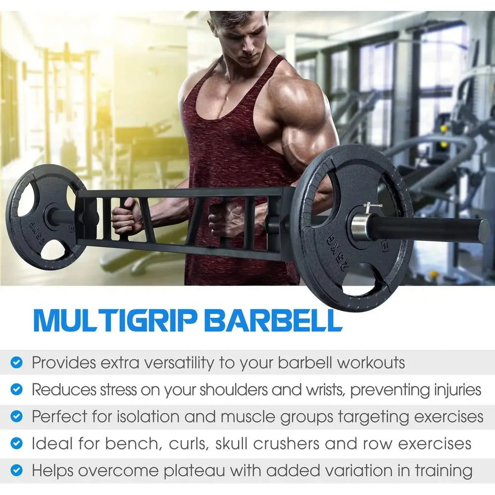 Adjustable Multi Grip Bar With Cable Attachment For Home Gym Workouts