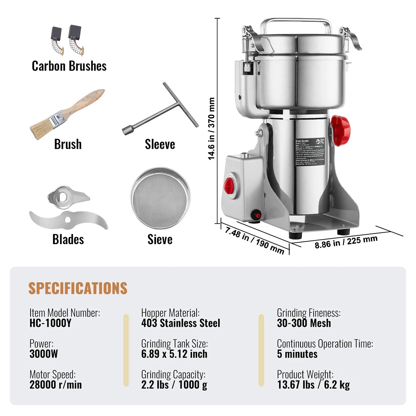 SucceBuy Electric Grain Mill Grinder For Dry Herbs And Spices