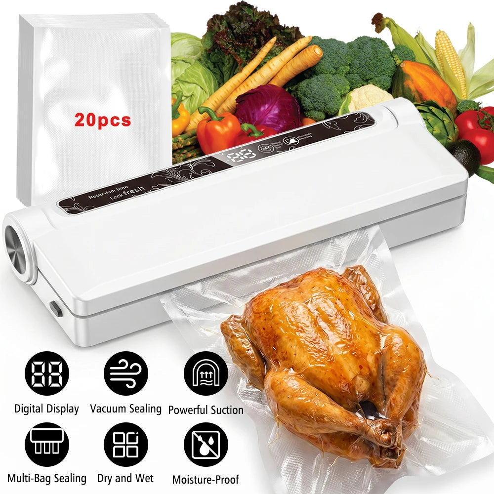 Digital Vacuum Sealer Machine 95KPa Suction Dry And Wet Food With 20 Bags