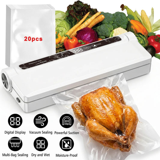 Digital Vacuum Sealer Machine 95KPa Suction Dry And Wet Food With 20 Bags