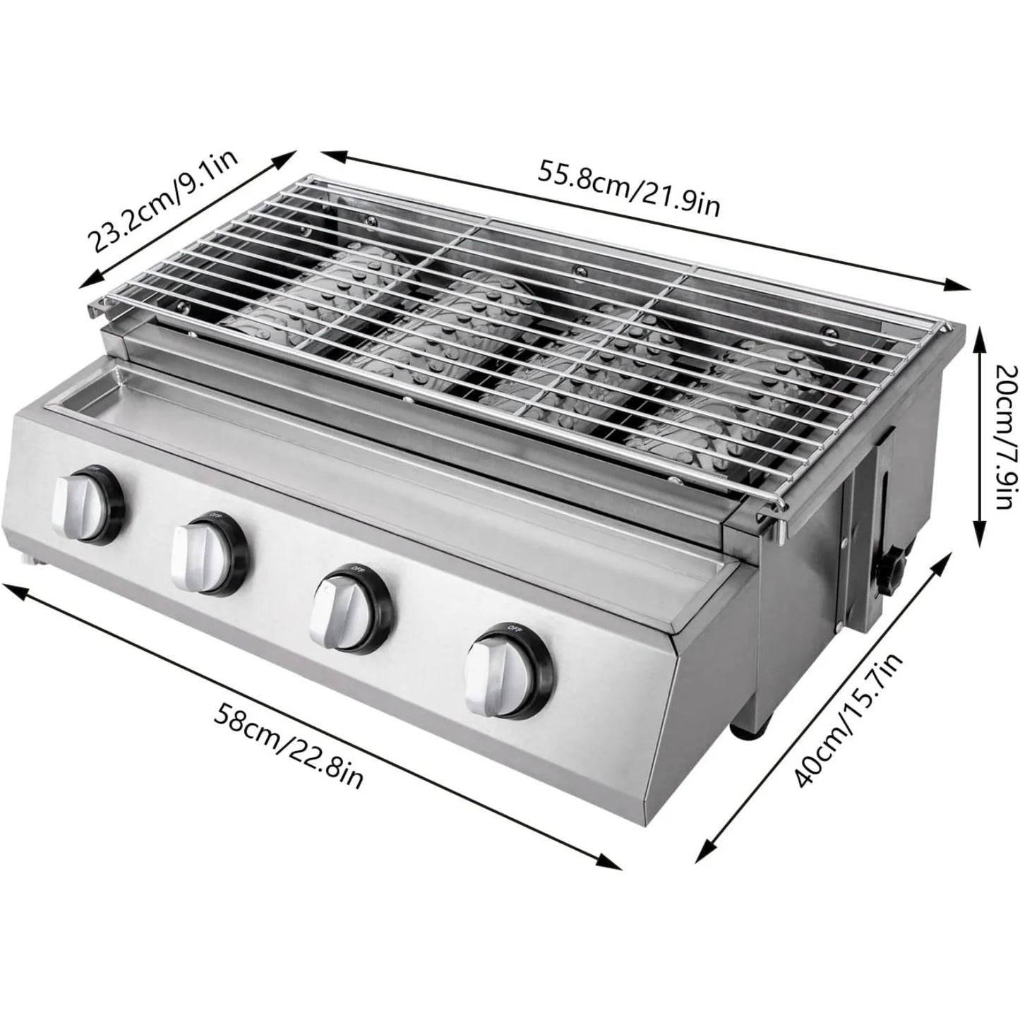 Professional 4 Burner Stainless Steel Portable Tabletop Gas Grill Smokeless