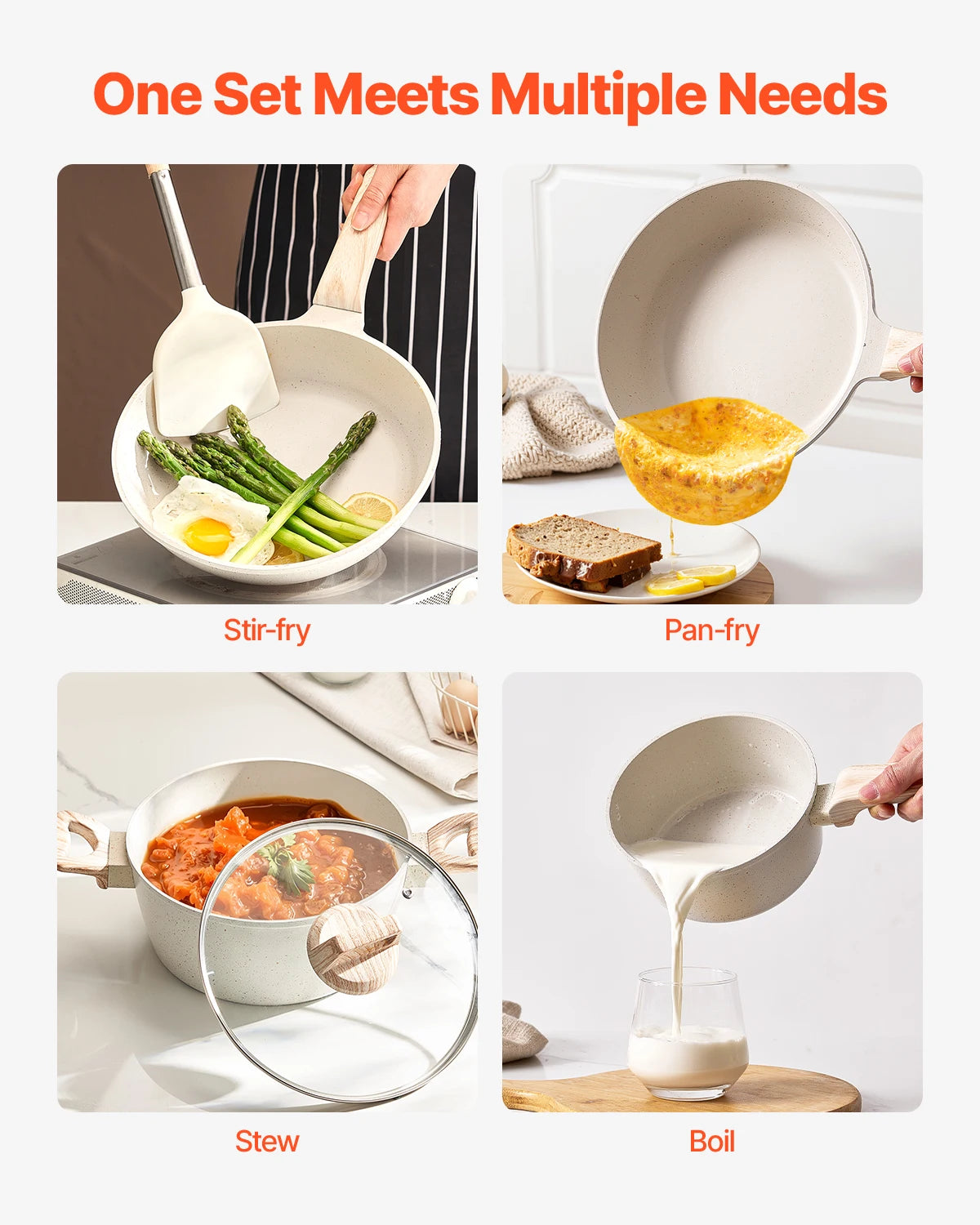 VEVOR 17 Piece Granite Nonstick Cookware Set Induction Compatible