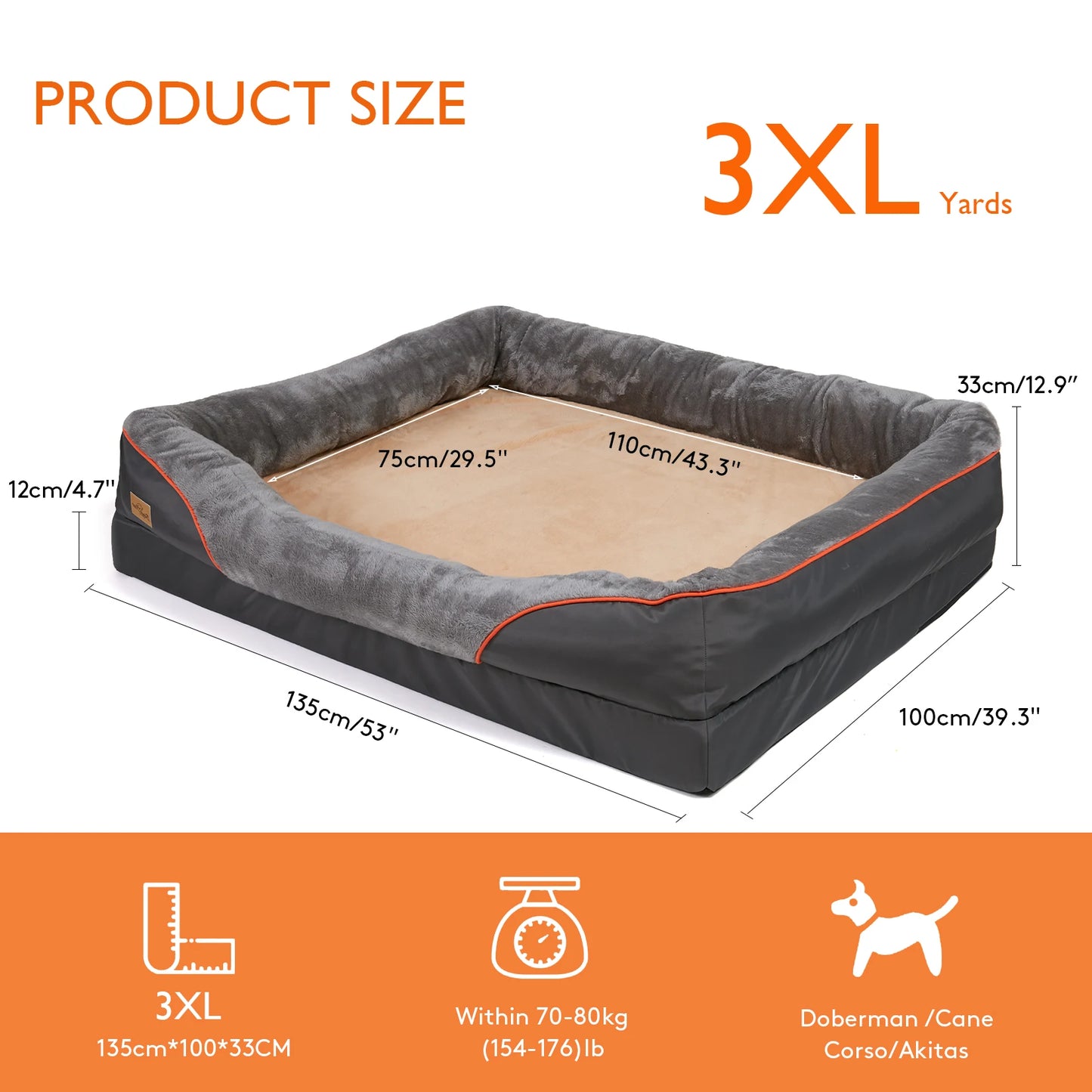 BINGOPAW Orthopedic Memory Foam Dog Bed Bolstered Couch Waterproof