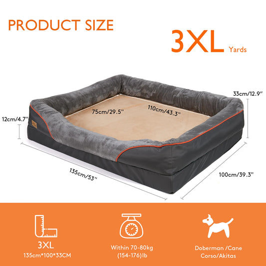 BINGOPAW Orthopedic Memory Foam Dog Bed Bolstered Couch Waterproof