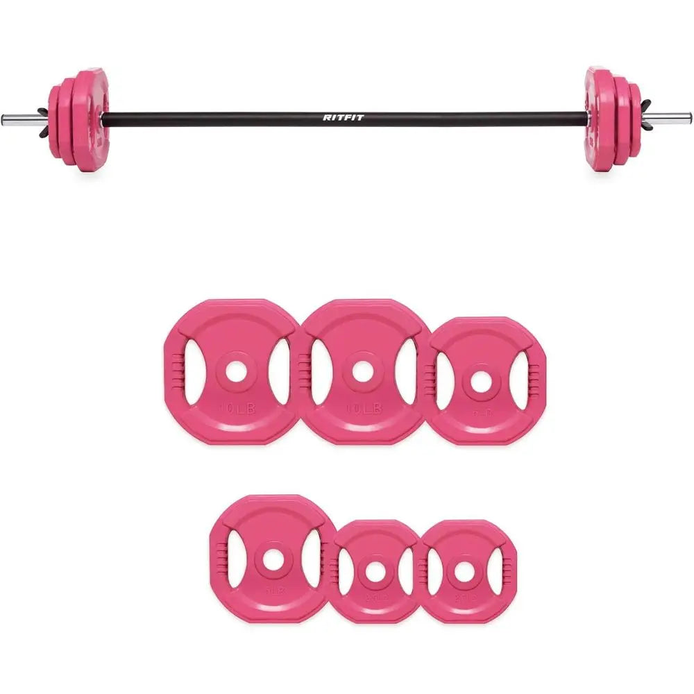 Barbell And Rubber Weight Plate Set For Home Gym Strength