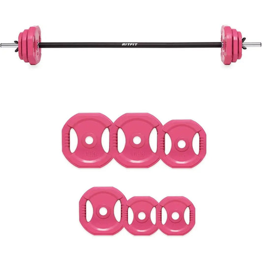 Barbell And Rubber Weight Plate Set For Home Gym Strength