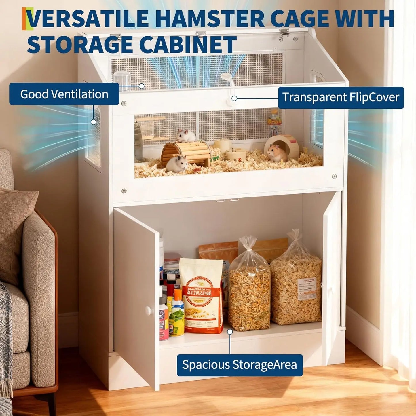 HiMISS Acrylic Small Animal Cage With Storage Cabinet Hamster Habitat
