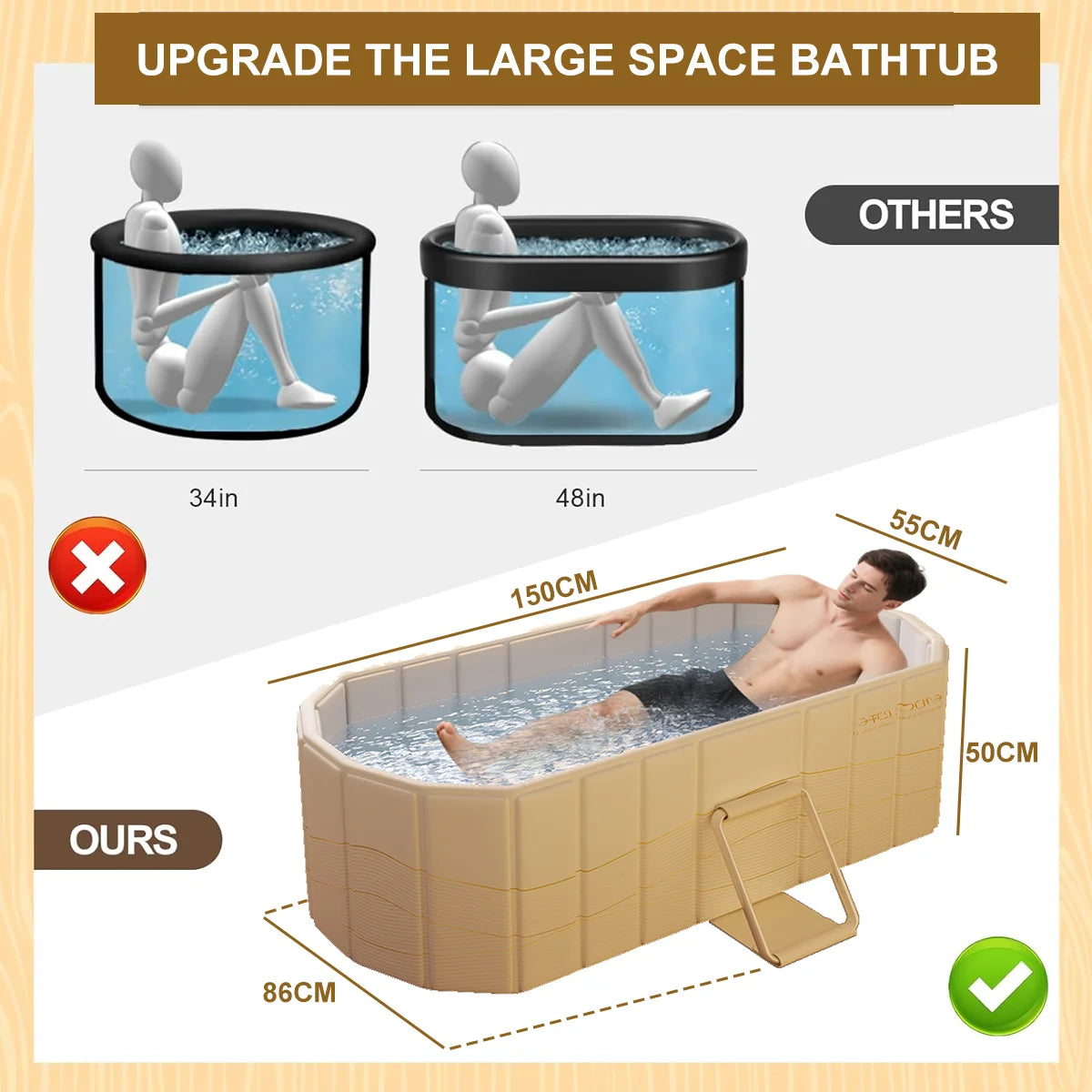 Portable Constant Temperature Foldable Bathtub For Adults With Lid