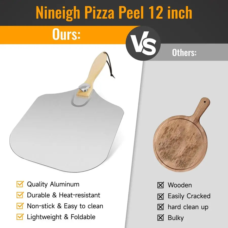7 Piece Aluminum Pizza Peel Set With Paddle Cutter Scraper Pie Server Oil Brush