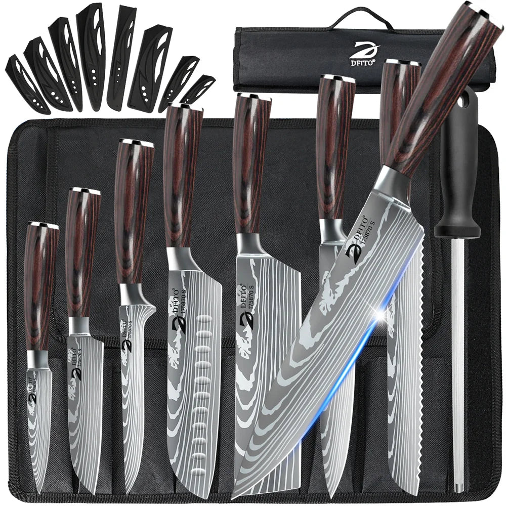 MDHAND 8-Piece Kitchen Knife Set Stainless Steel With Nylon Bag