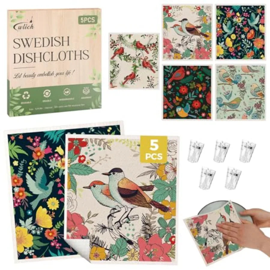 Swedish Dishcloths for Kitchen Reusable Dish Rags Set