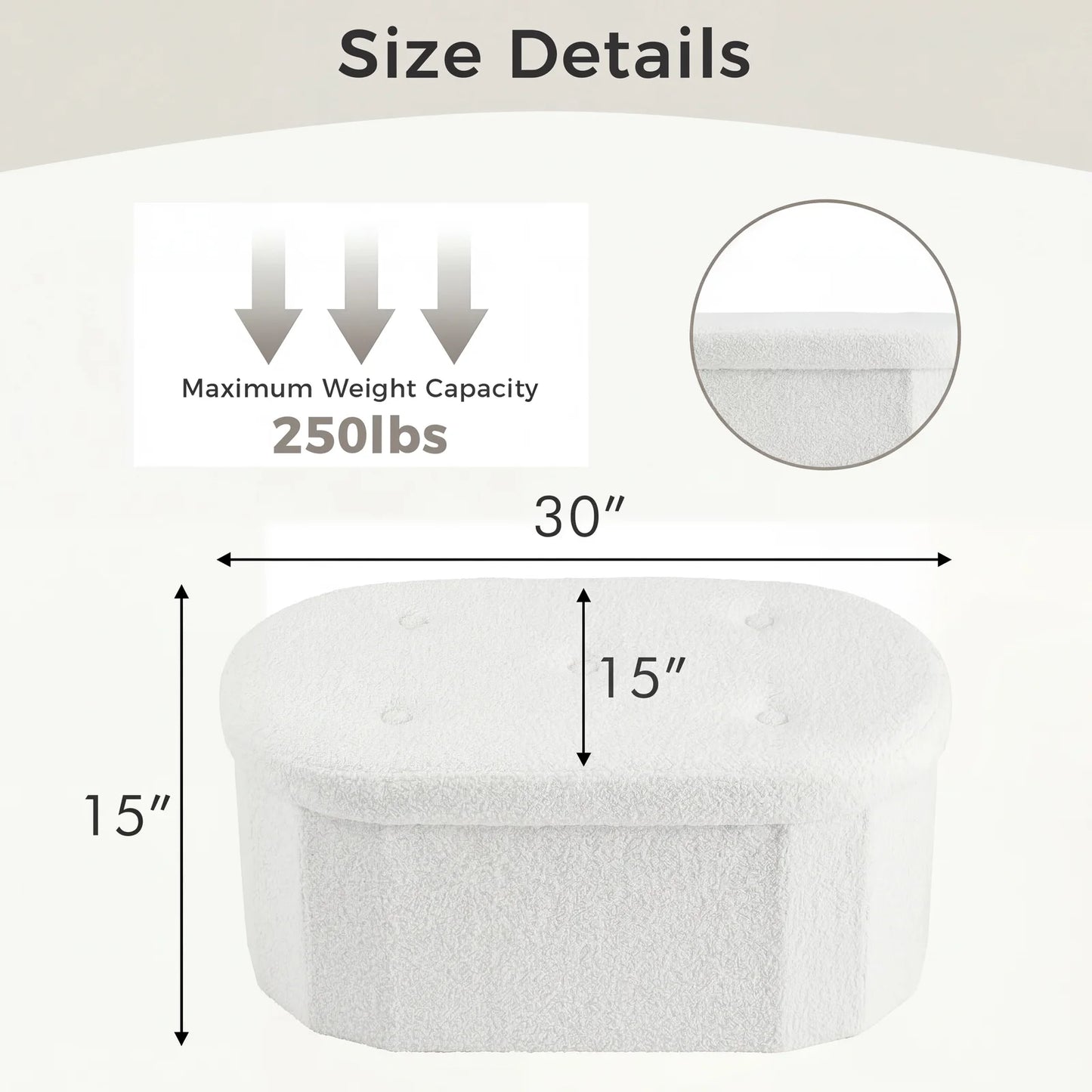JHK Folding Storage Ottoman Bench With Cushion Teddy Fabric
