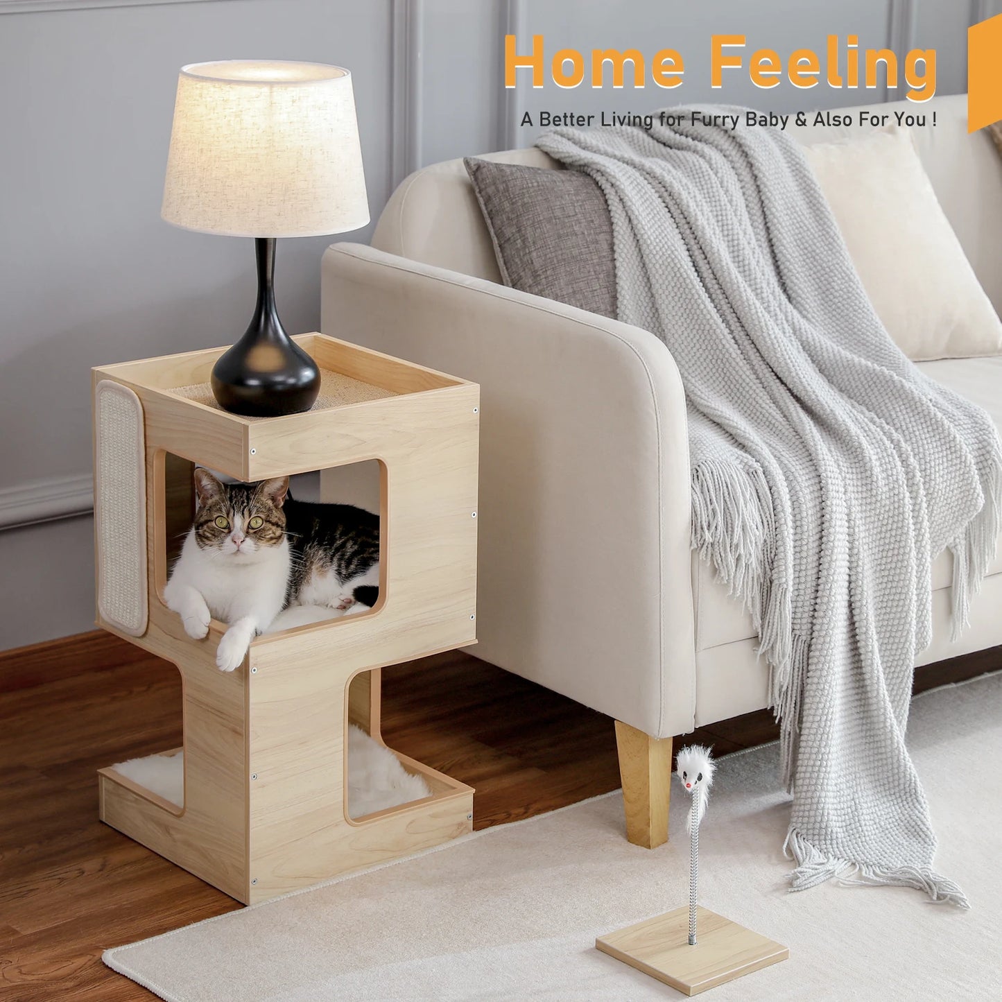 PAWZ Road Wood Cat Condo House With Scratching Pad