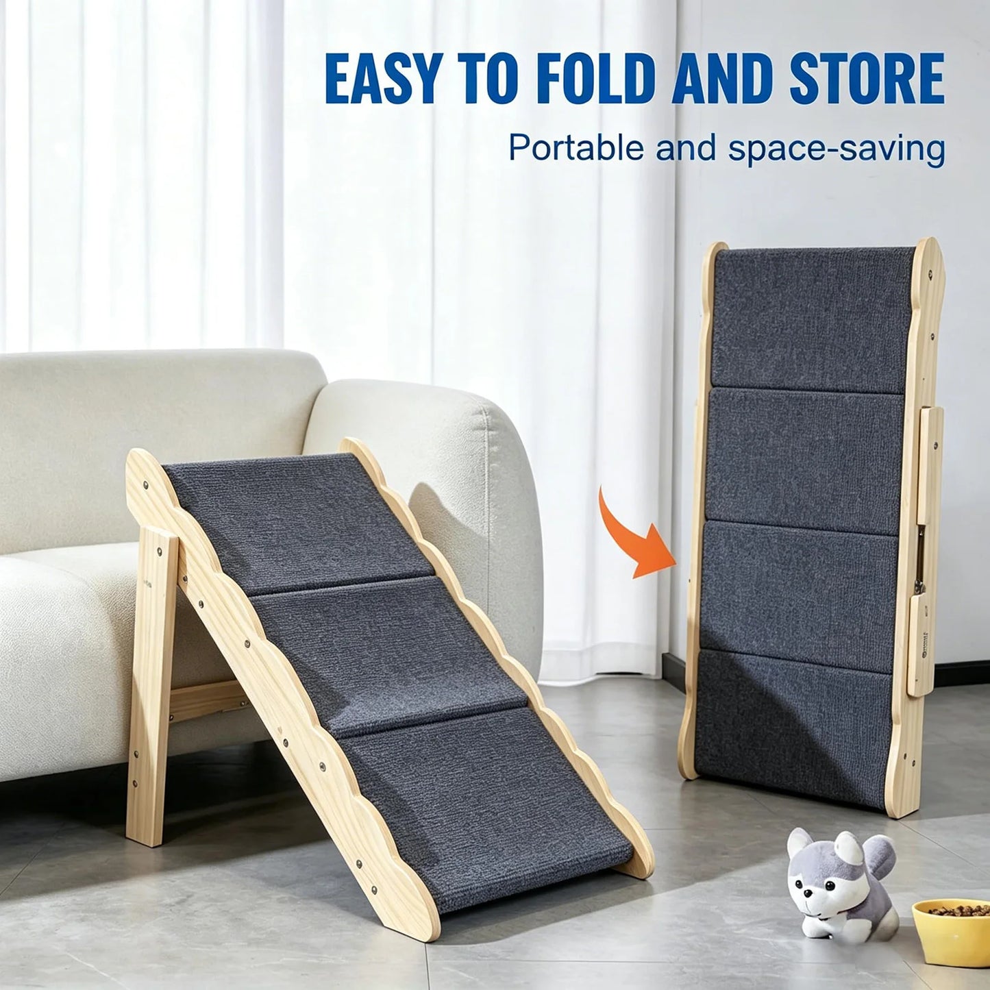 DishyKooker 2in1 Wooden Pet Stairs and Folding Ramp