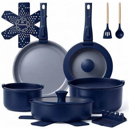 XMSJ 18-Piece Ceramic Nonstick Pots And Pans Set Removable Handles