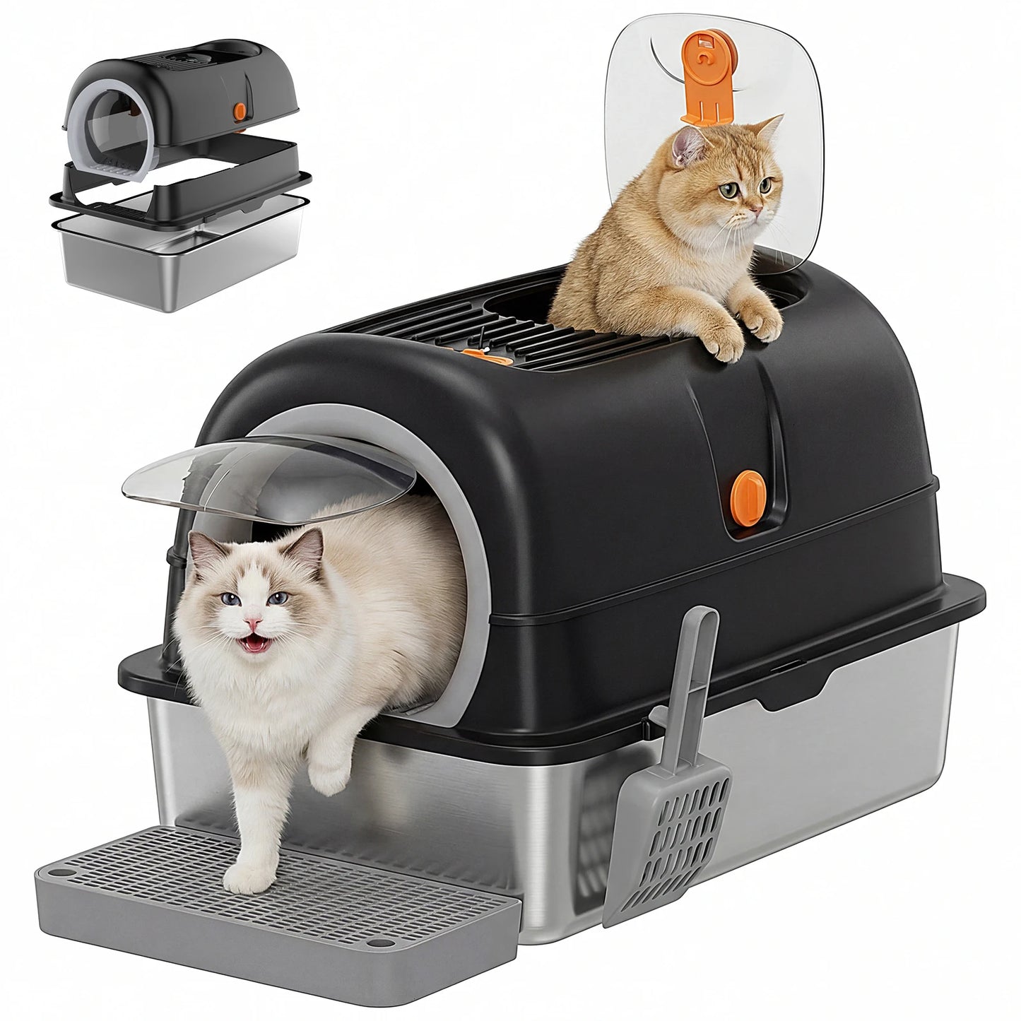 Stainless Steel Cat Litter Box Fully Enclosed For Large Cats