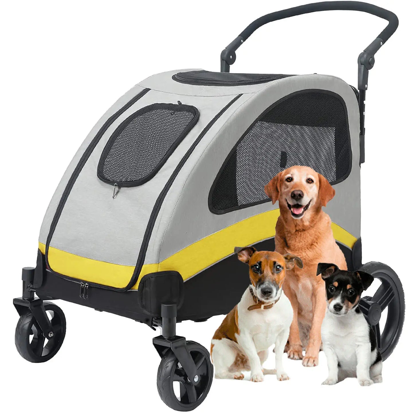 Dog Stroller Four Wheel Foldable Cart Load Up To 55kg