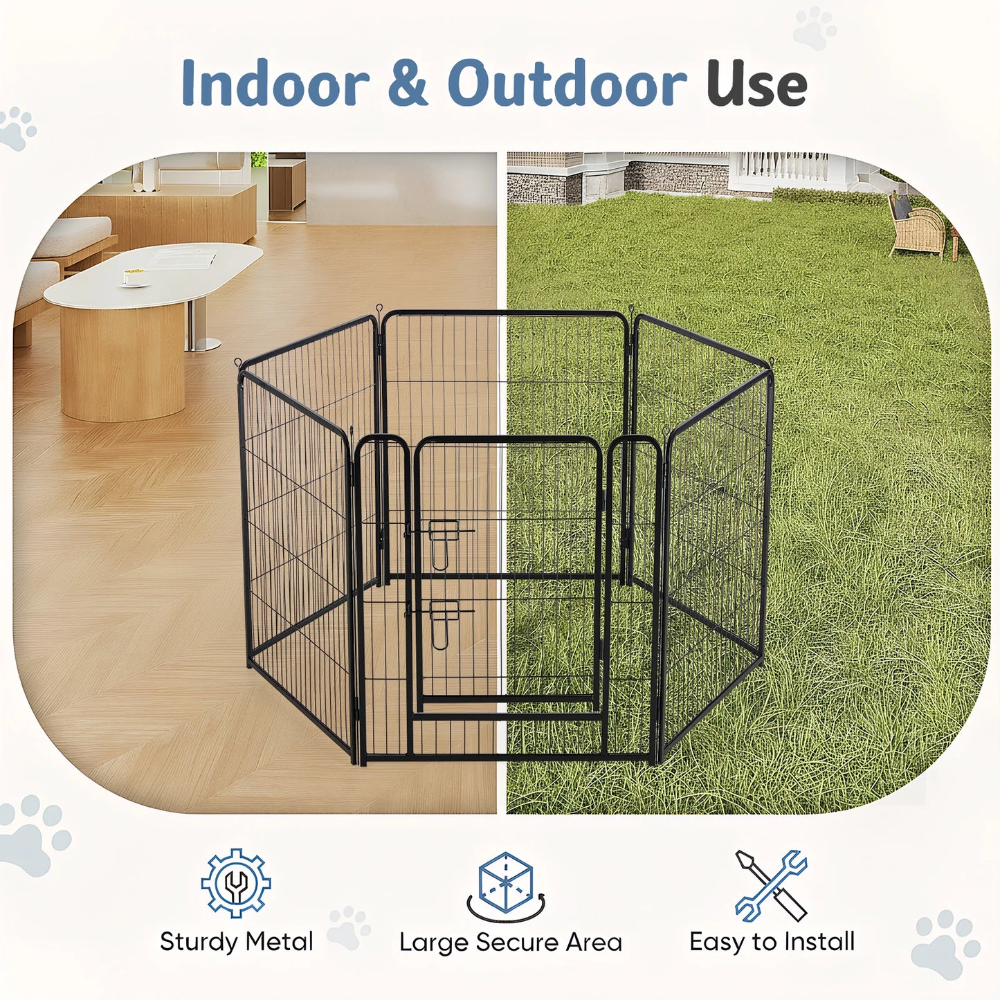 JHK Foldable Metal Dog Playpen Durable Indoor Outdoor