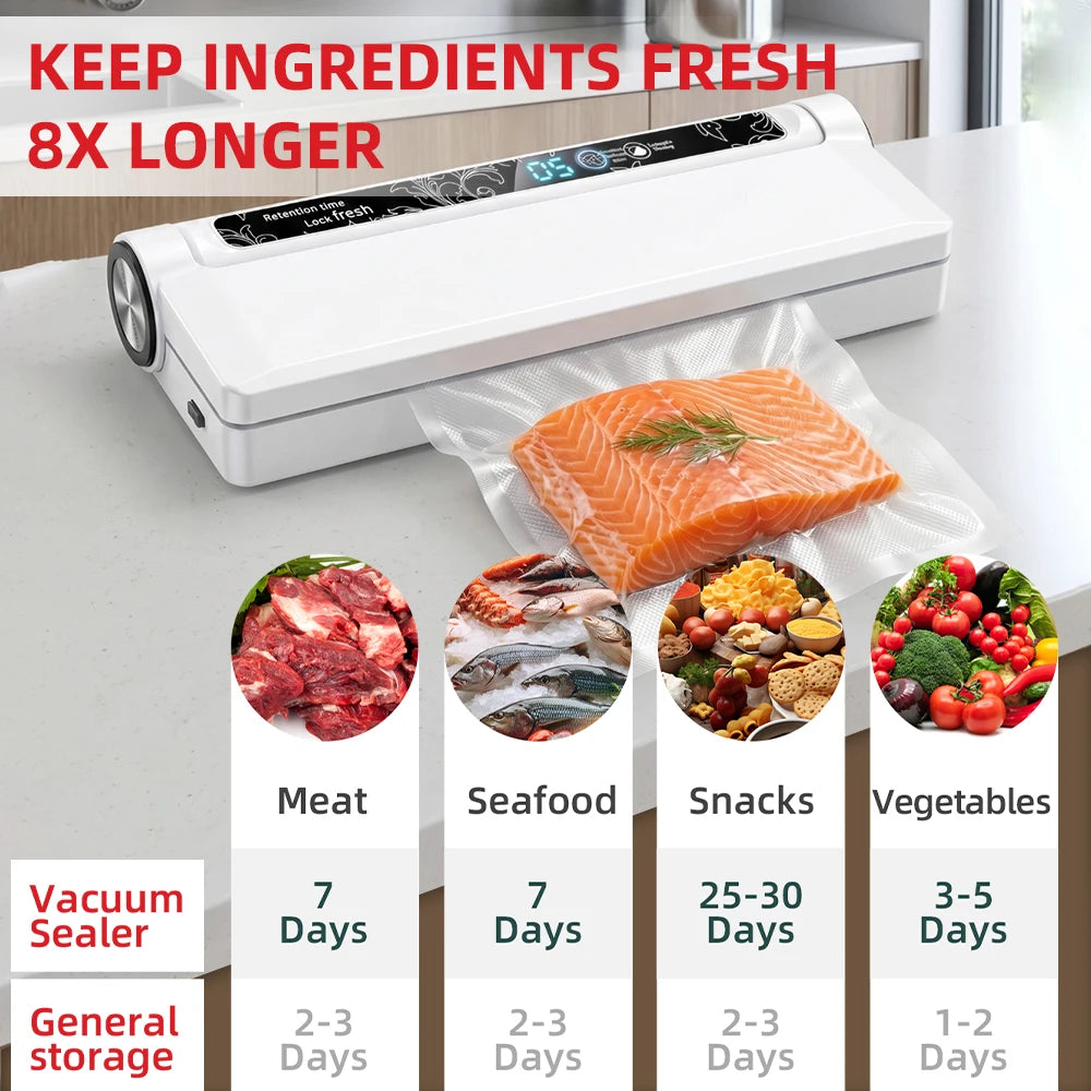 Digital Vacuum Sealer Machine 95KPa Suction Dry And Wet Food With 20 Bags