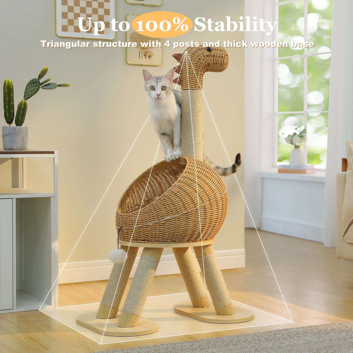 PAWZ Road Dinosaur Cat Tree Tower With Sisal Scratching Post Rattan Condo Indoor