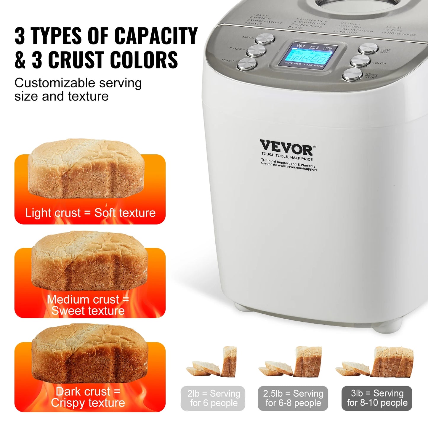 SucceBuy 15-In-1 Bread Maker With Gluten Free Setting Programmable Dough