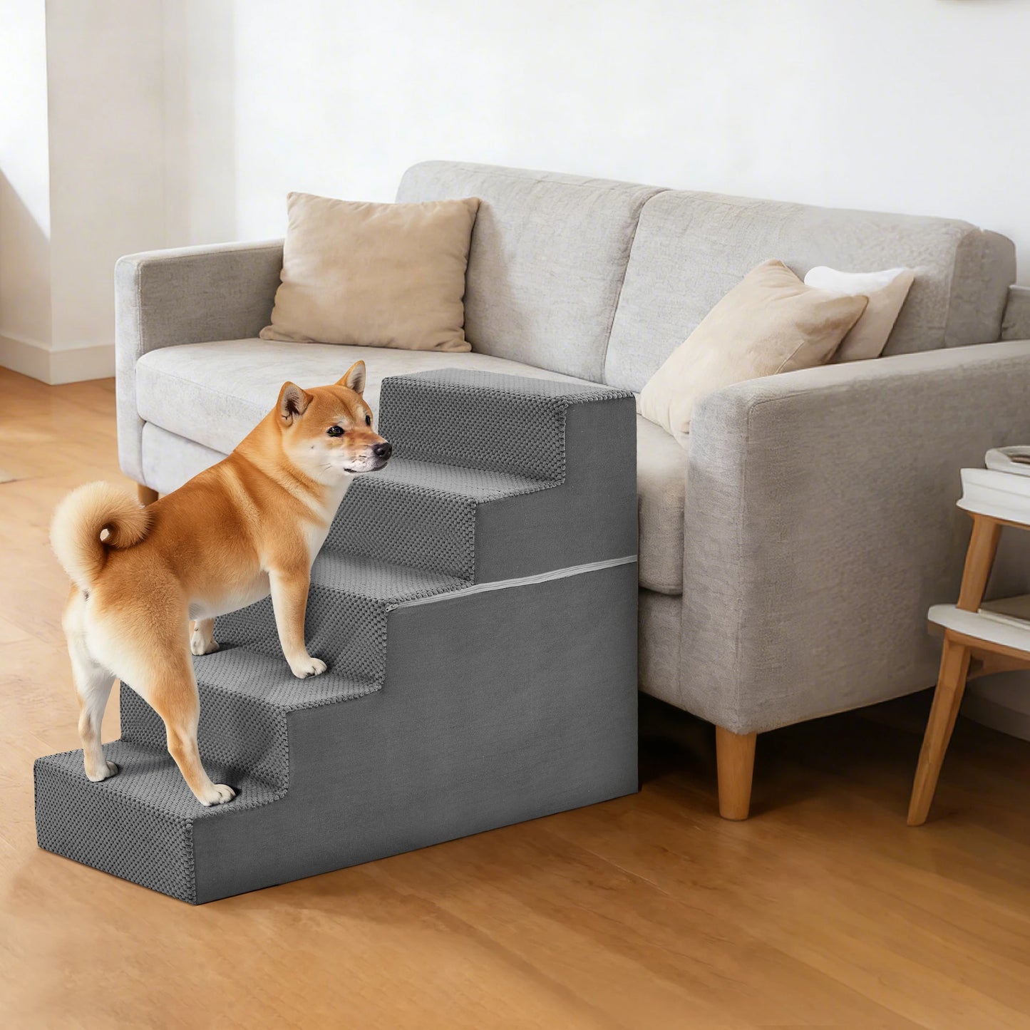 Right Angled Foam Dog Stairs 3 To 5 Step Non Slip Indoor Ramp