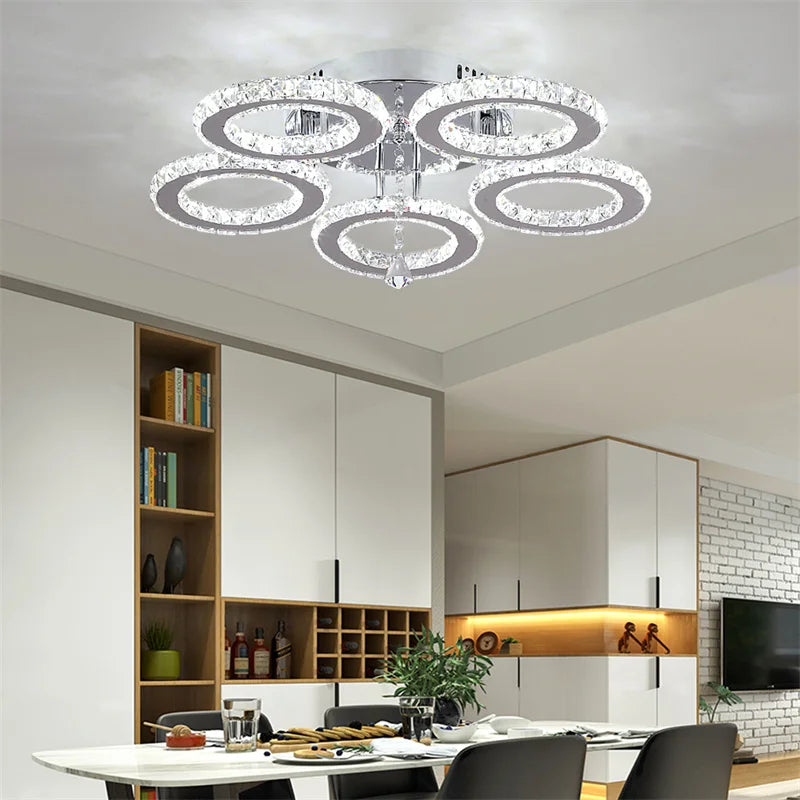 GreeLustr Modern Pendant Light Led Crystal Ring Ceiling Chandelier
