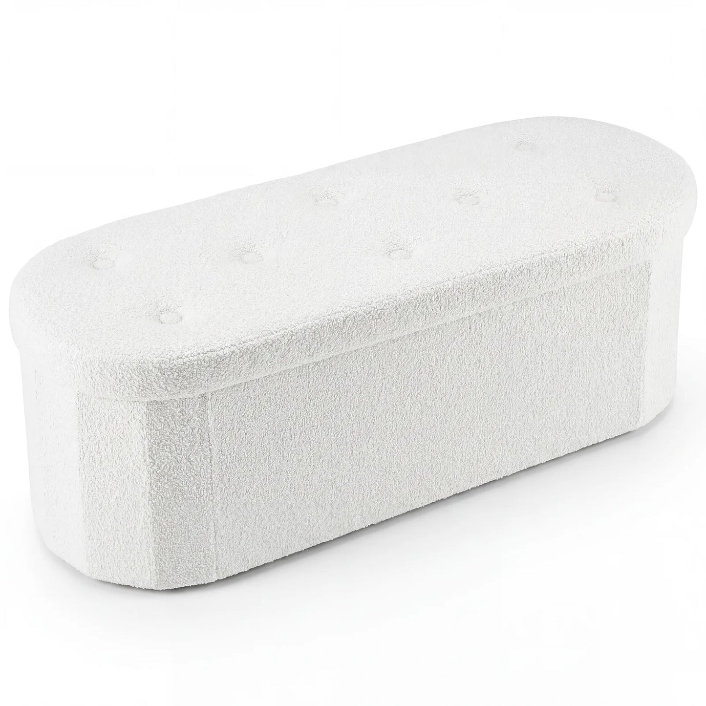 JHK Folding Storage Ottoman Bench With Cushion Teddy Fabric
