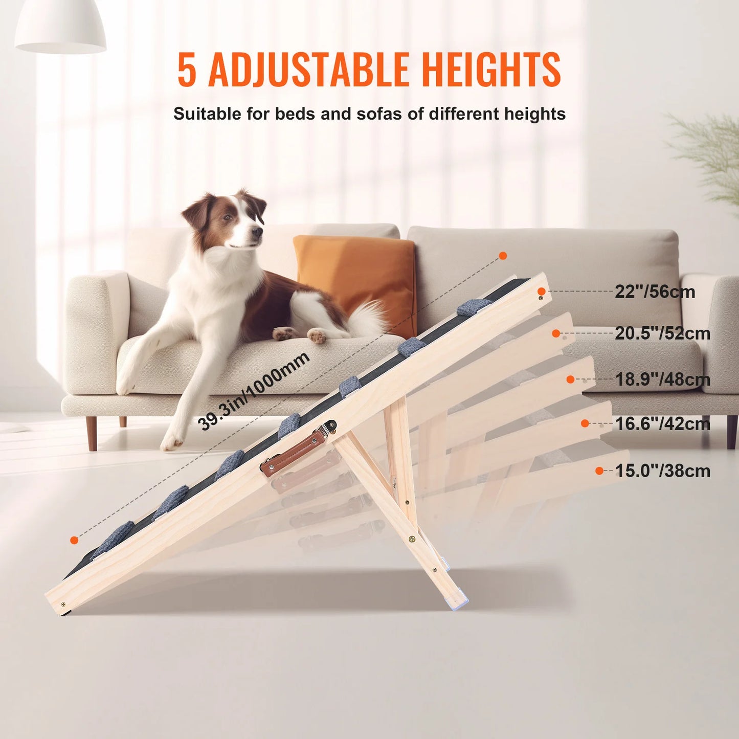 SucceBuy Folding Dog Ramp Anti Slip Adjustable Wooden Ramp