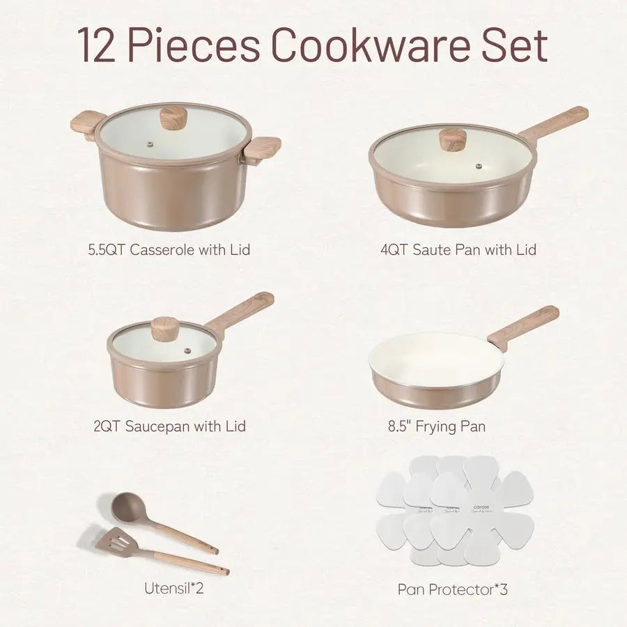 XMSJ 12 Piece Ceramic Nonstick Cookware Set Healthy Kitchen
