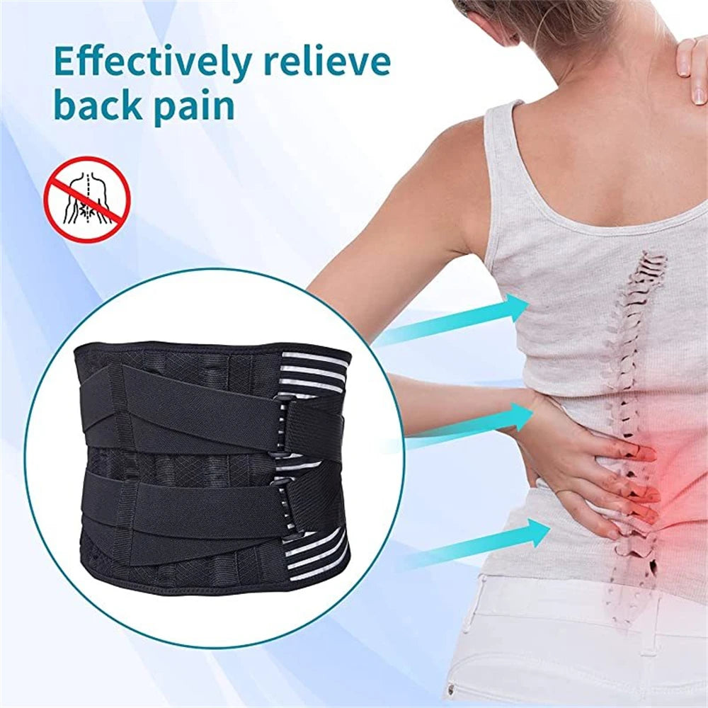 Lumbar Back Brace With 6 Stays Breathable Orthopedic Support Pain Relief