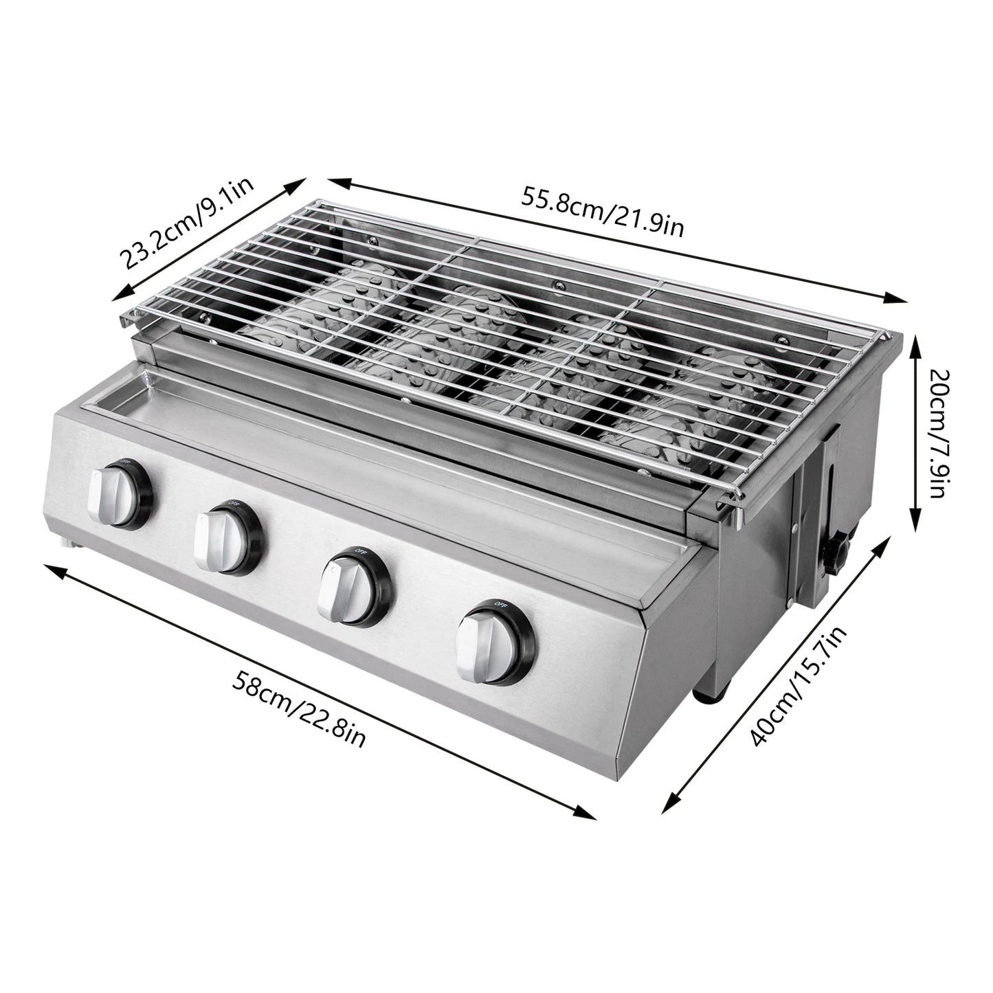 Professional 4 Burner Stainless Steel Portable Tabletop Gas Grill Smokeless
