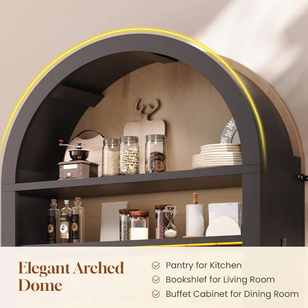 Arched Bakers Rack With Power Outlet And LED Light