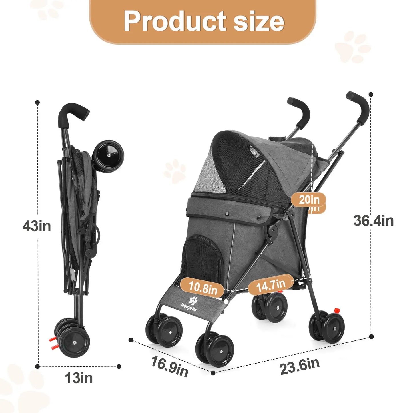 Travel Portable Dog Stroller Up To 33 Lbs For Pets