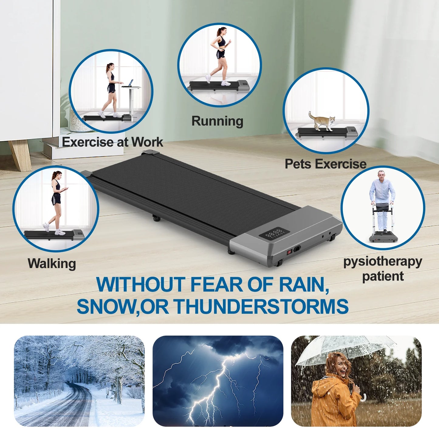 2 In 1 Walking Pad Mini Treadmill Under Desk For Home Office LCD Screen 250 Lbs
