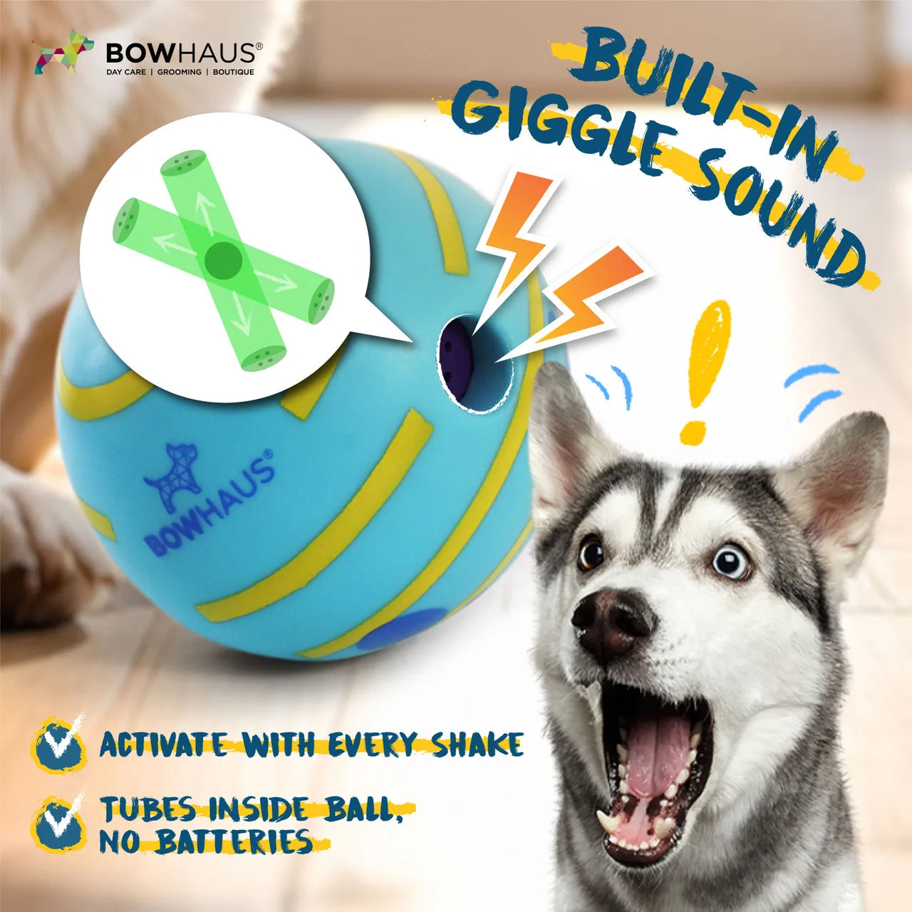 CAPHAUS Wobble Giggle Ball for Dogs Durable Indestructible Toy