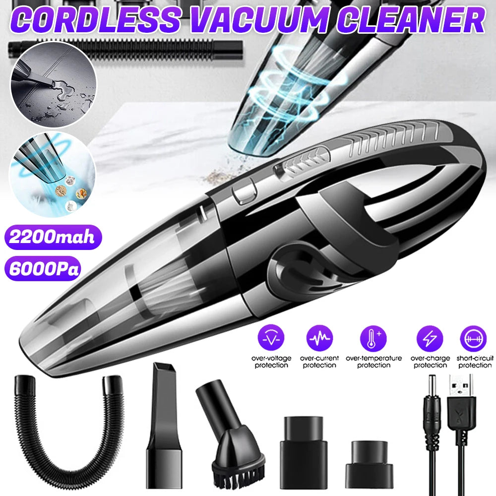 Wireless Handheld Vacuum Cleaner USB Charging Car Portable Wet Dry 12000Pa