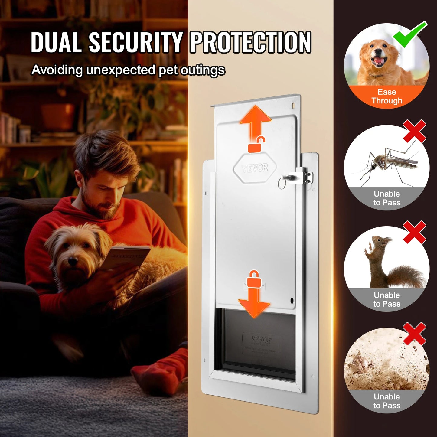 Pet Door Metal Frame With Lock And Three Flap System