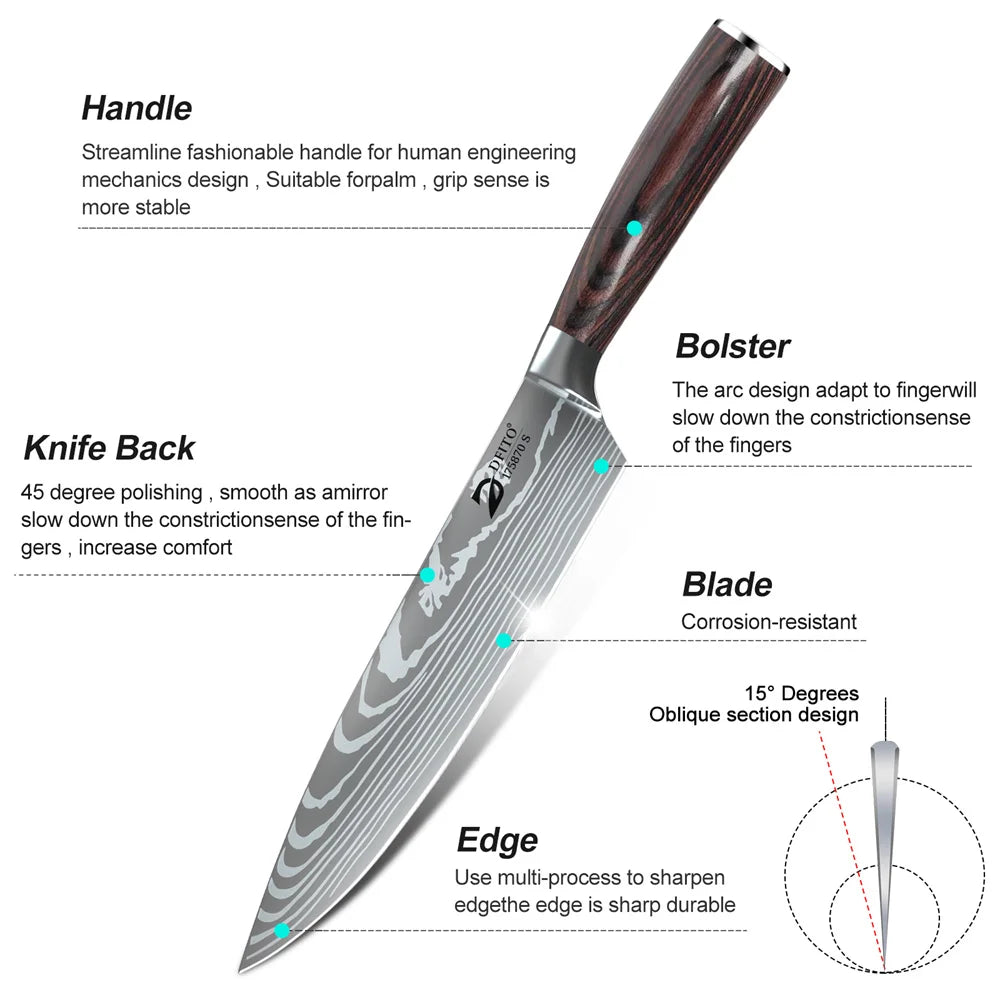 MDHAND 8-Piece Kitchen Knife Set Stainless Steel With Nylon Bag